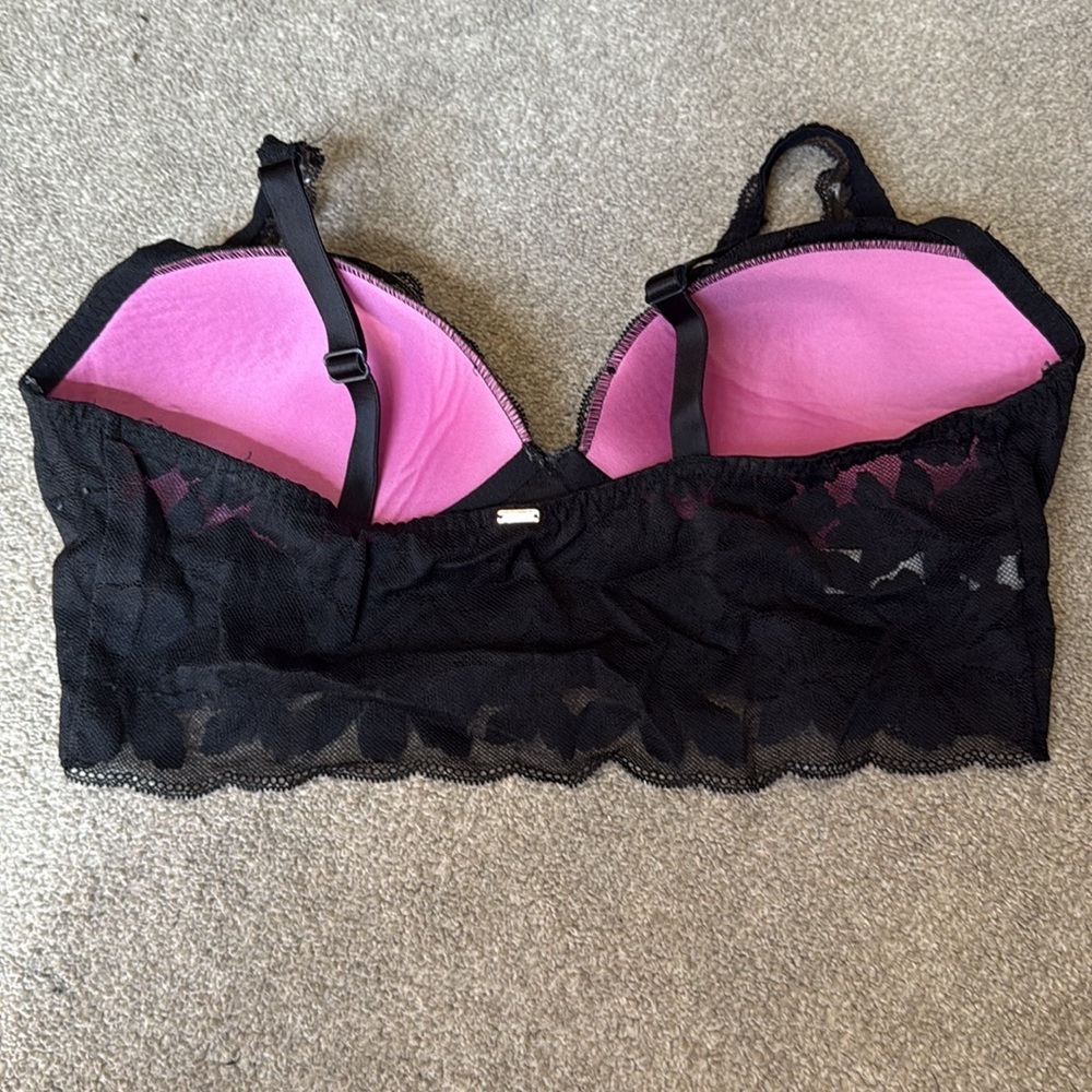 Victoria’s Secret Pink Black Lace Lightly Padded Long Line Bralette Size L - Picture 2 of 3